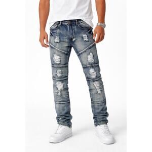 Argonaut Nations Men’s Distressed Stacked Jeans W32 L34 Slim Tapered Streetwear